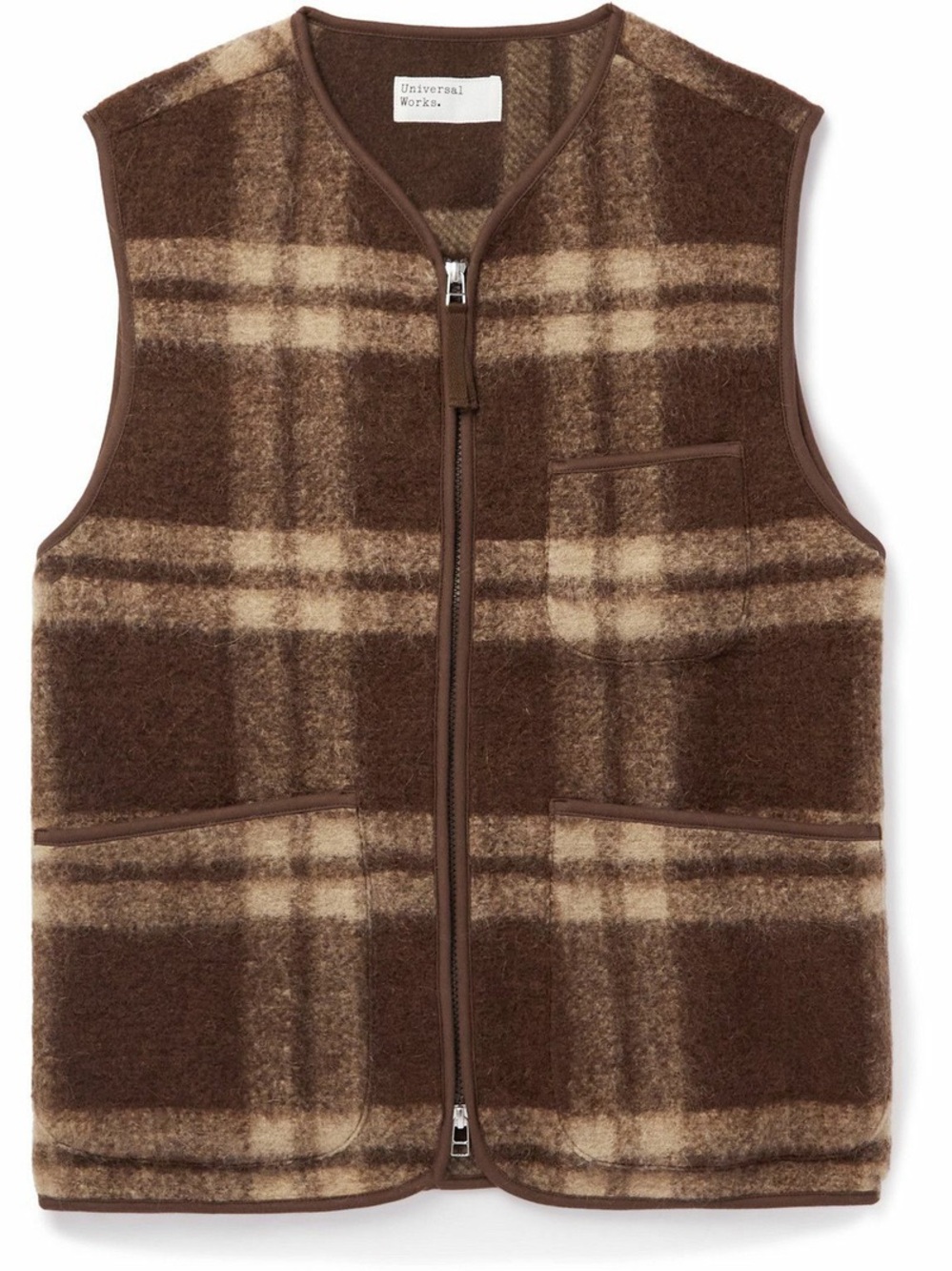 Universal Works Checkered Gilet Fleece Brown Size Small